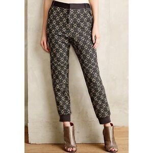 Anthropologie Black and Cream Patterned Trousers
